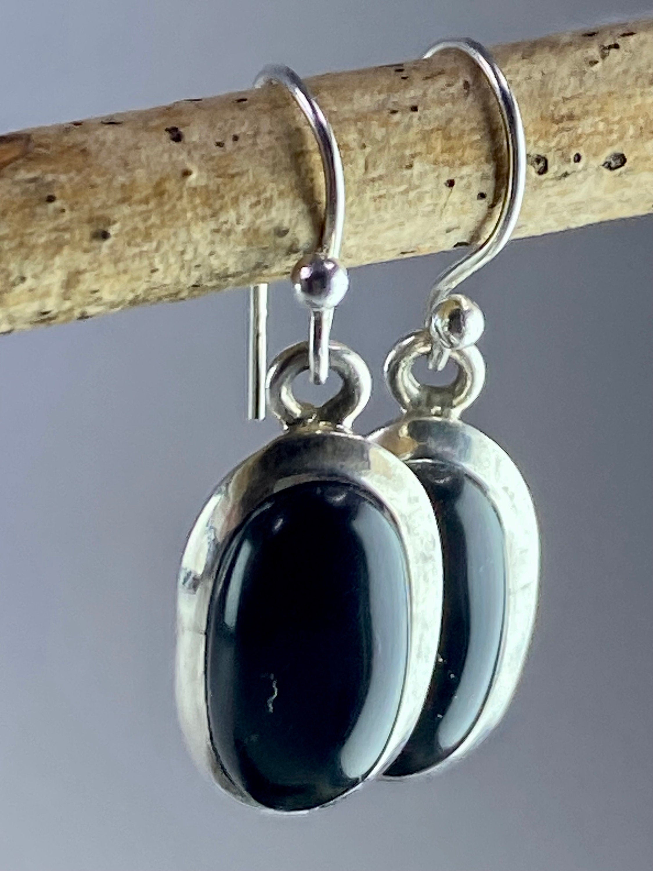 Black Onyx and Silver Earrings (M09)