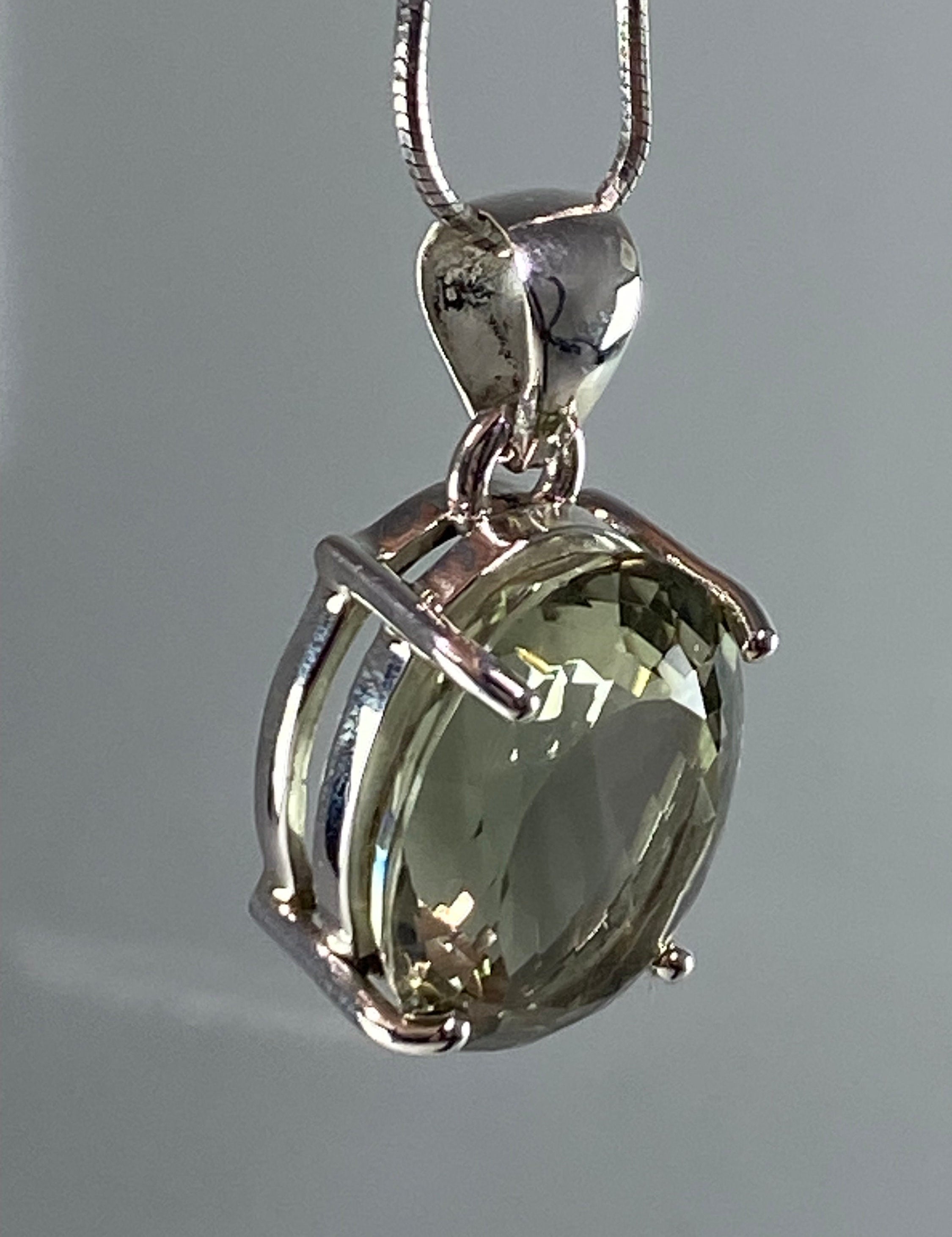 Green Amethyst (Prasiolite ) and Silver Pendant Including the Chain