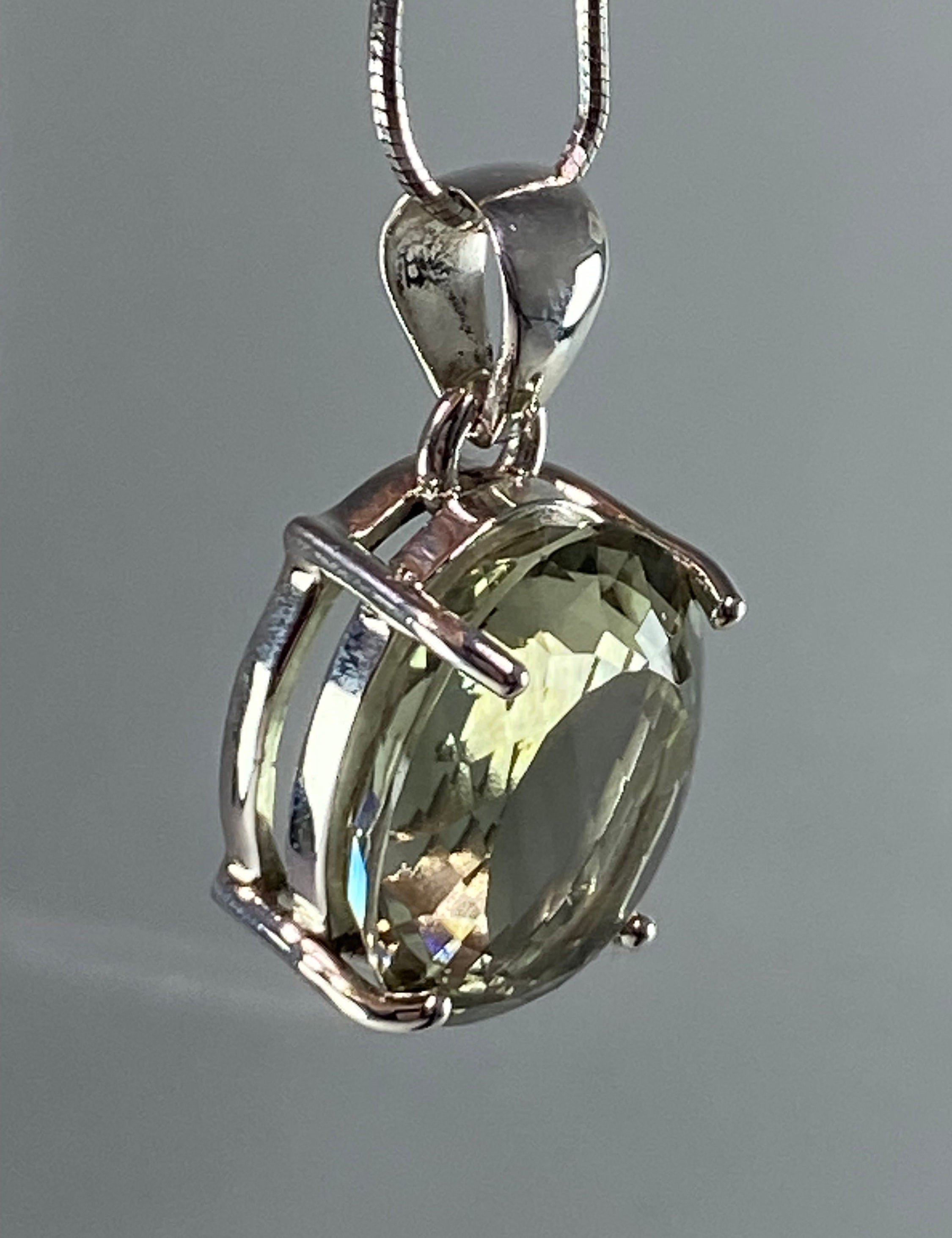 Green Amethyst (Prasiolite ) and Silver Pendant Including the Chain