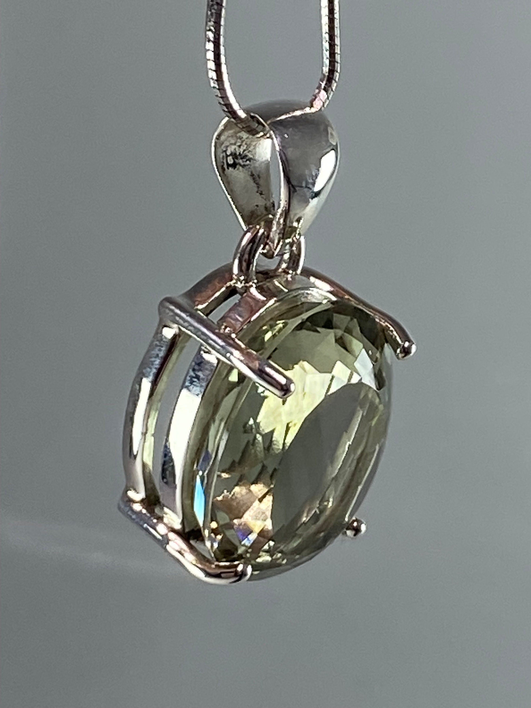 Green Amethyst (Prasiolite ) and Silver Pendant Including the Chain