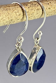 Raw Sapphire and Silver Dangle Earrings (YM)