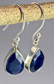 Raw Sapphire and Silver Dangle Earrings (YM)