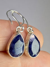 Raw Sapphire and Silver Dangle Earrings (YM)