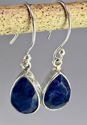 Raw Sapphire and Silver Dangle Earrings (YM)