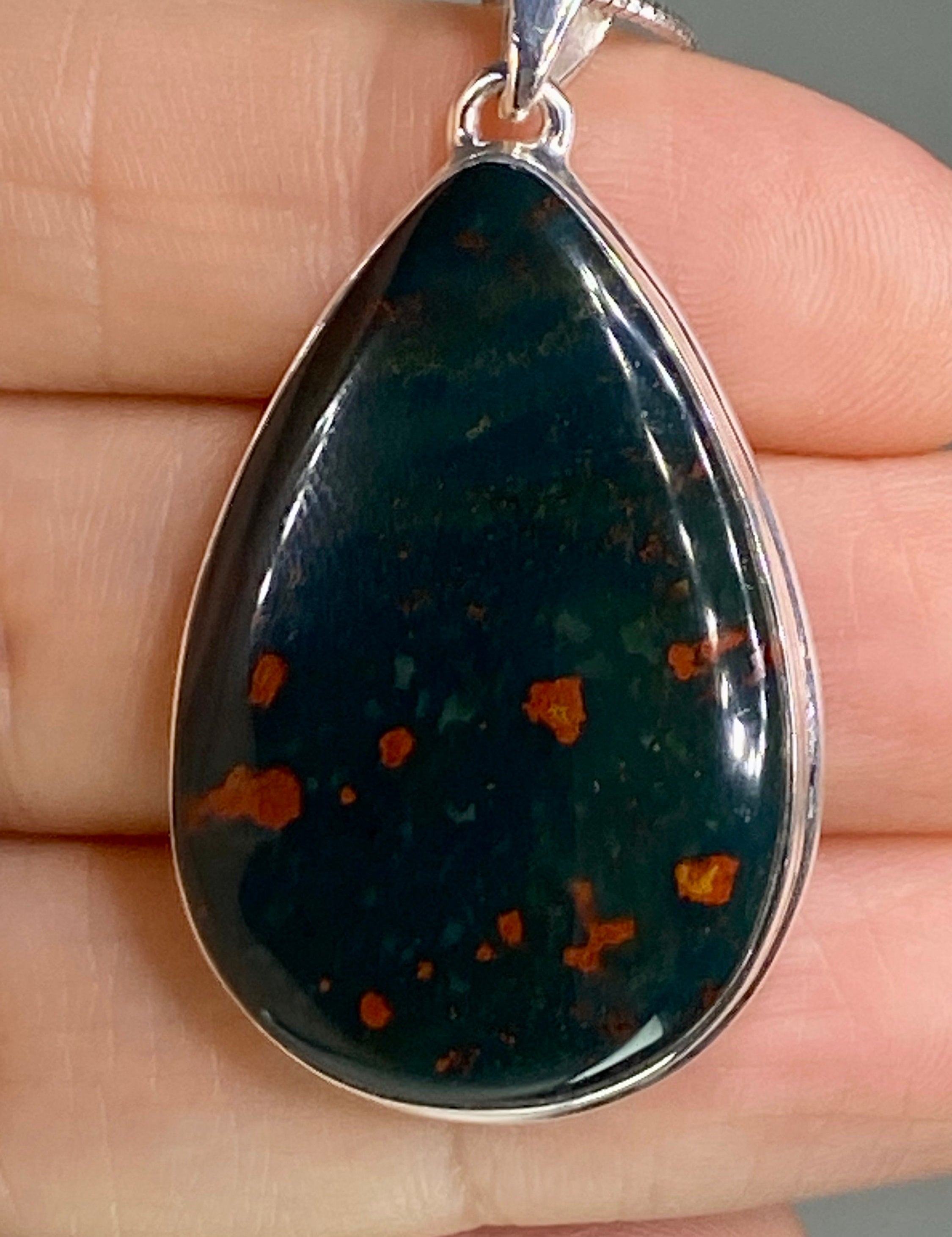 African Dragon Bloodstone and Silver Pendant (UV1477)