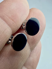 7mm Polished Black Tourmaline and Silver Studs (A+)