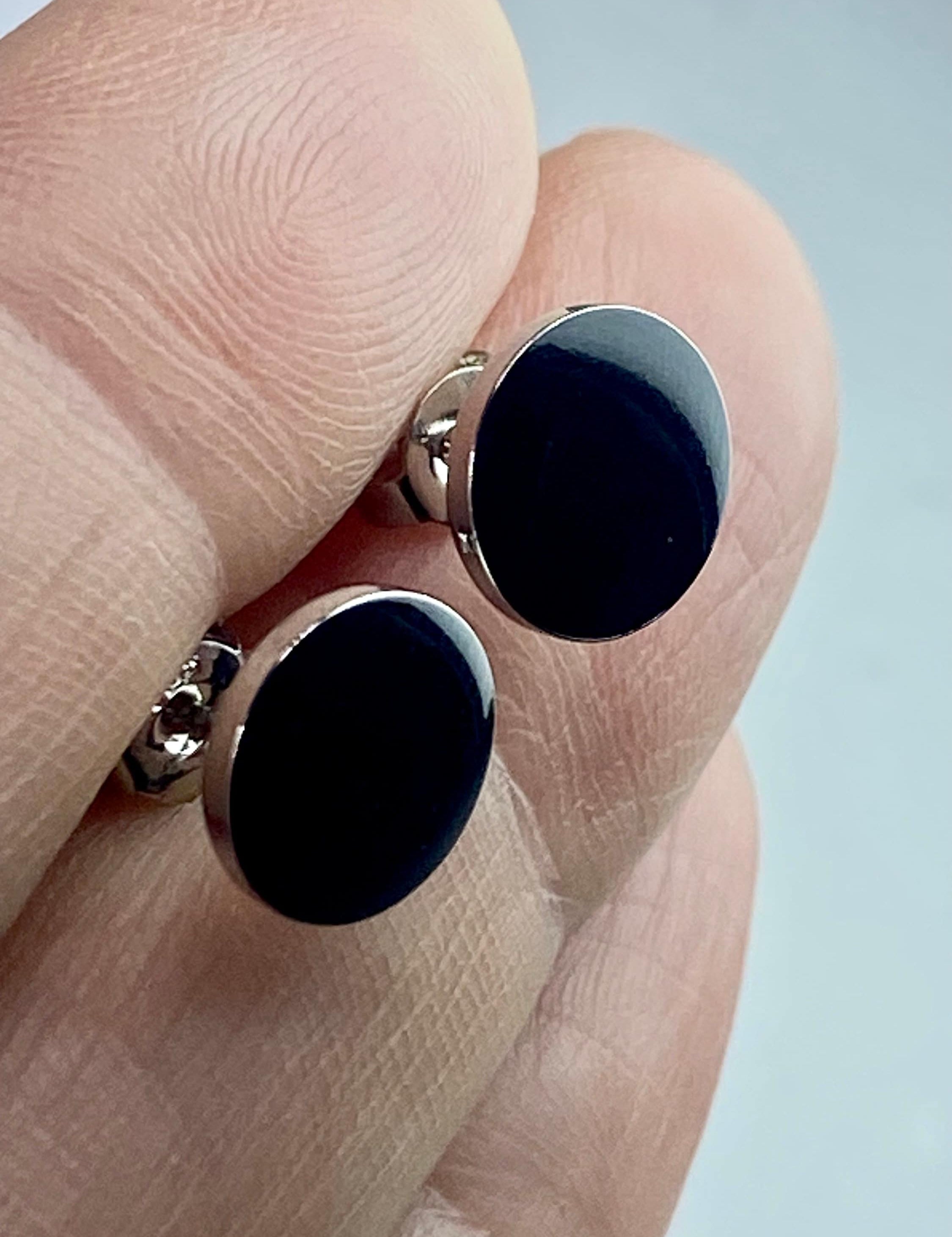 7mm Polished Black Tourmaline and Silver Studs (A+)