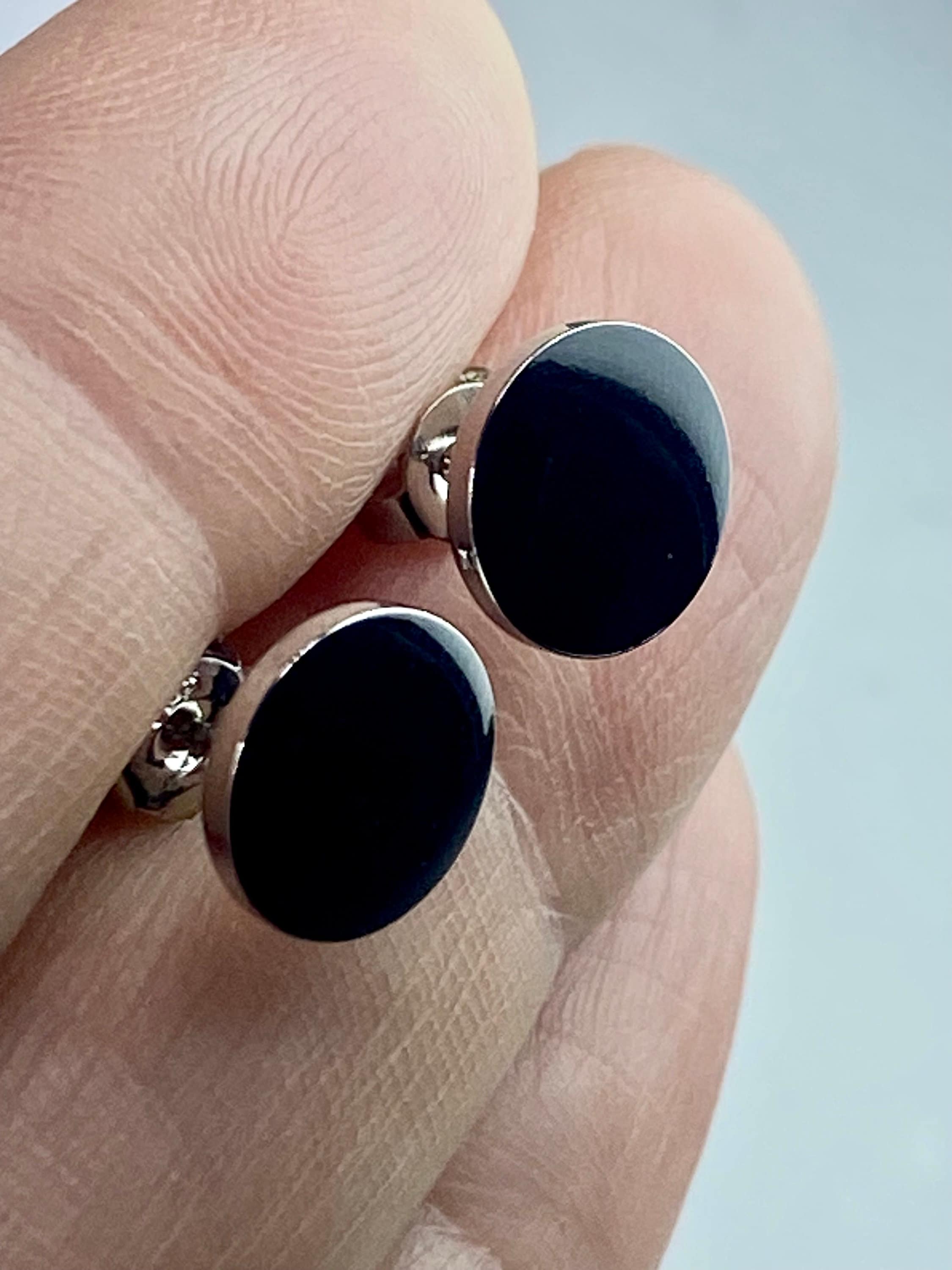 7mm Polished Black Tourmaline and Silver Studs (A+)