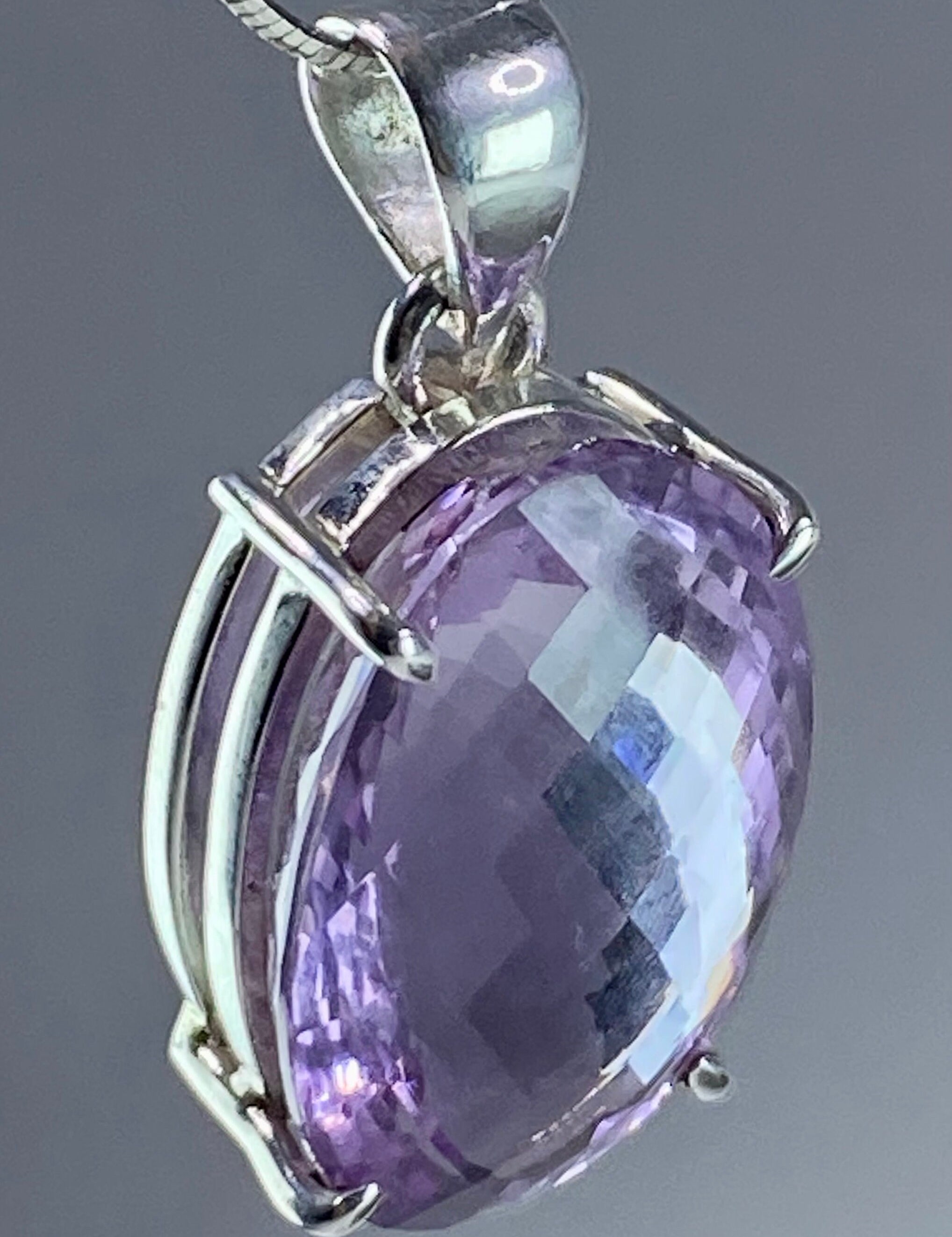 Purple Faceted Amethyst and Sterling Silver Pendant (M10)