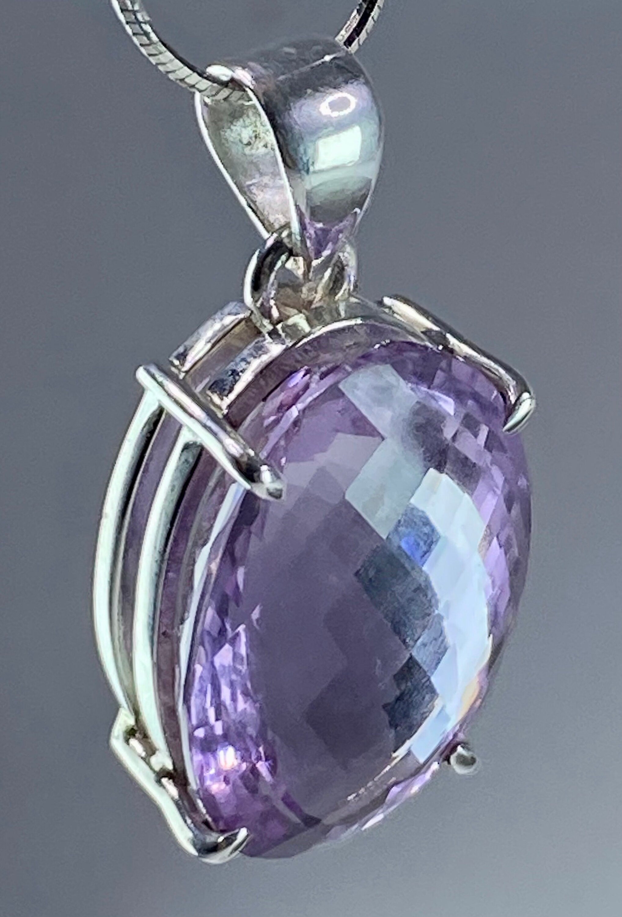 Purple Faceted Amethyst and Sterling Silver Pendant (M10)