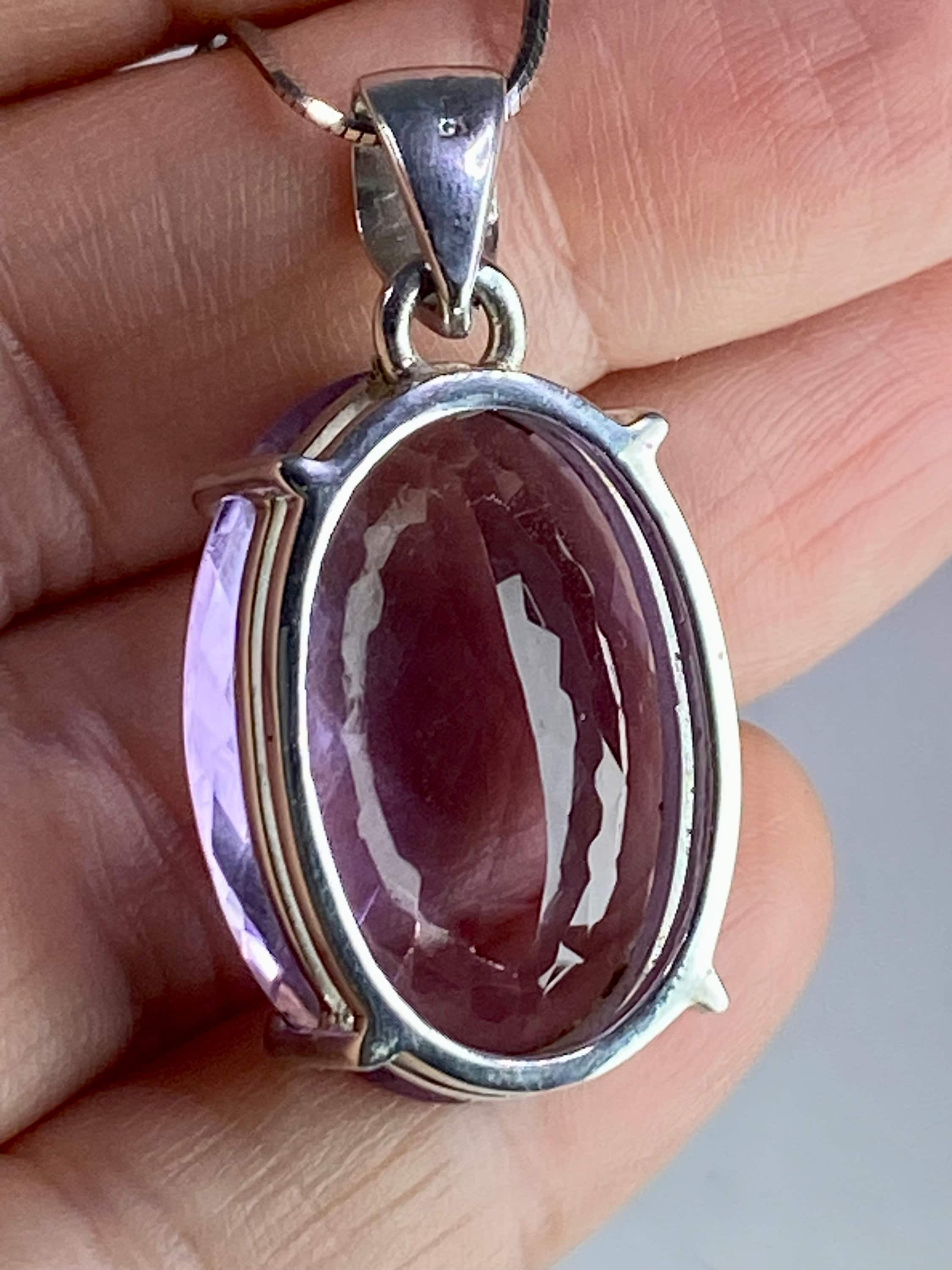 Purple Faceted Amethyst and Sterling Silver Pendant (M10)