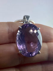 Purple Faceted Amethyst and Sterling Silver Pendant (M16)