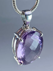 Purple Faceted Amethyst and Sterling Silver Pendant (M16)