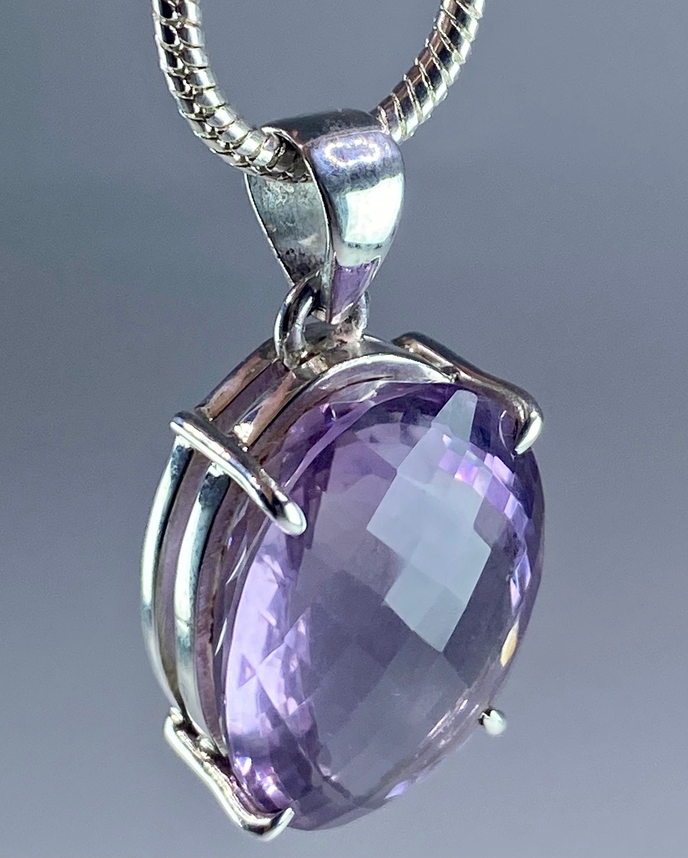 Purple Faceted Amethyst and Sterling Silver Pendant (M16)