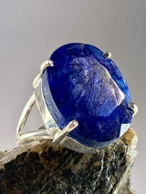 Raw Sapphire Silver Oval Ring (AAA)
