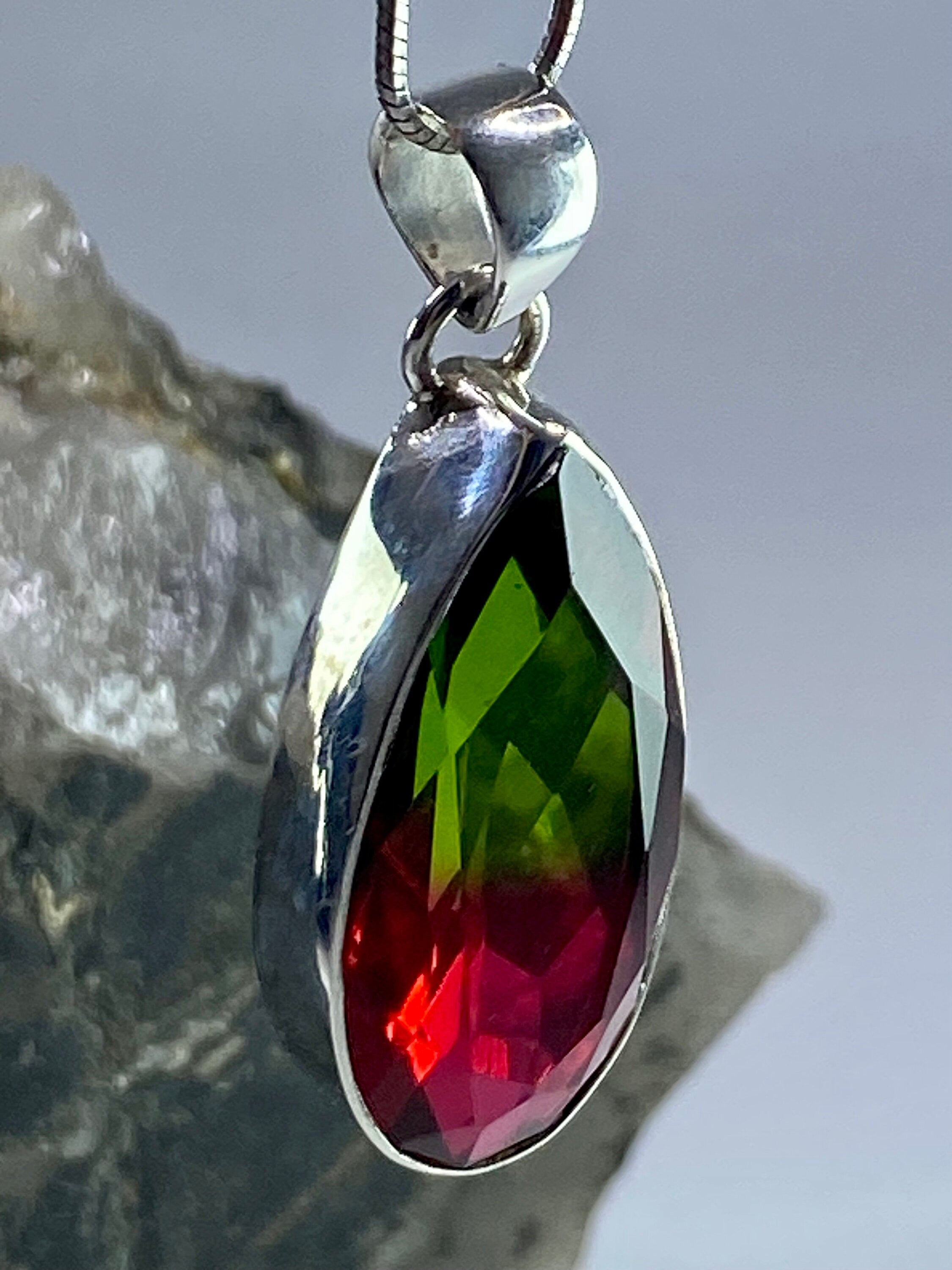 Watermelon Tourmaline and Silver Pendant (M5)