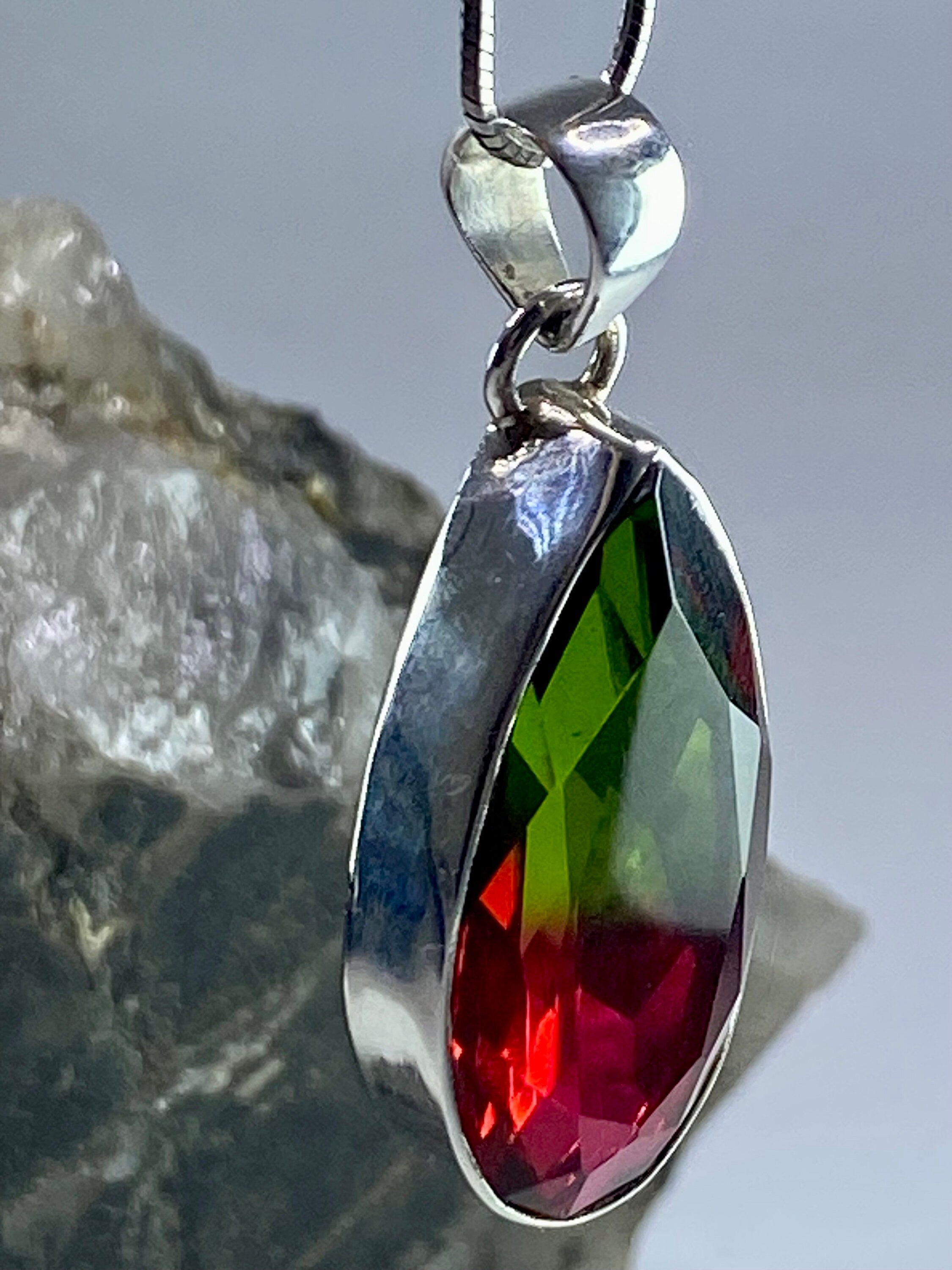 Watermelon Tourmaline and Silver Pendant (M5)