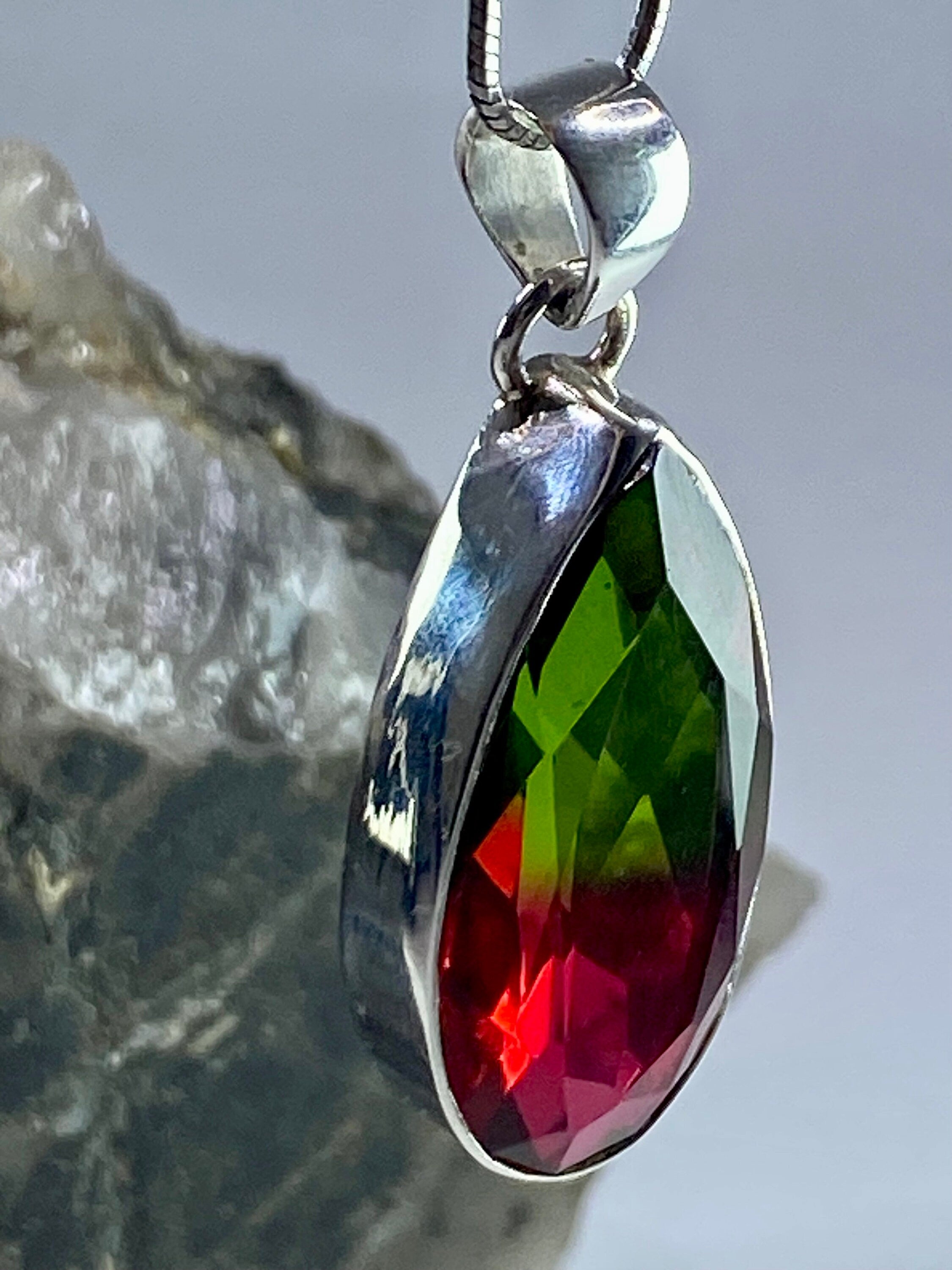 Watermelon Tourmaline and Silver Pendant (M5)