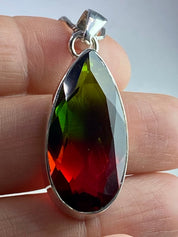 Watermelon Tourmaline and Silver Pendant (M5)