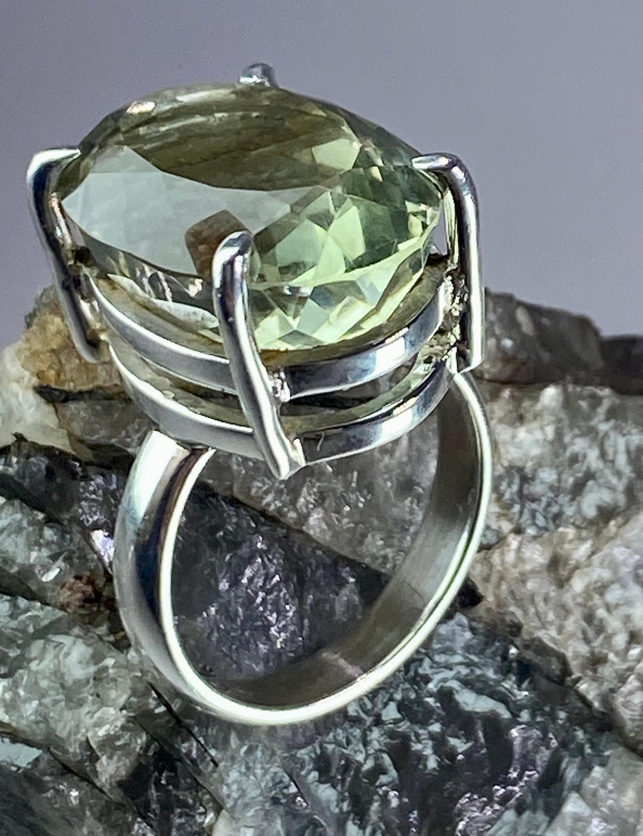 Green Amethyst (Prasiolite) and Silver Ring