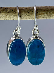 Malgache Neon Blue Apatite 925 silver dangle earrings (UV259)