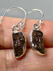 Natural Moldavite and Silver Dangle Earrings (UV25)