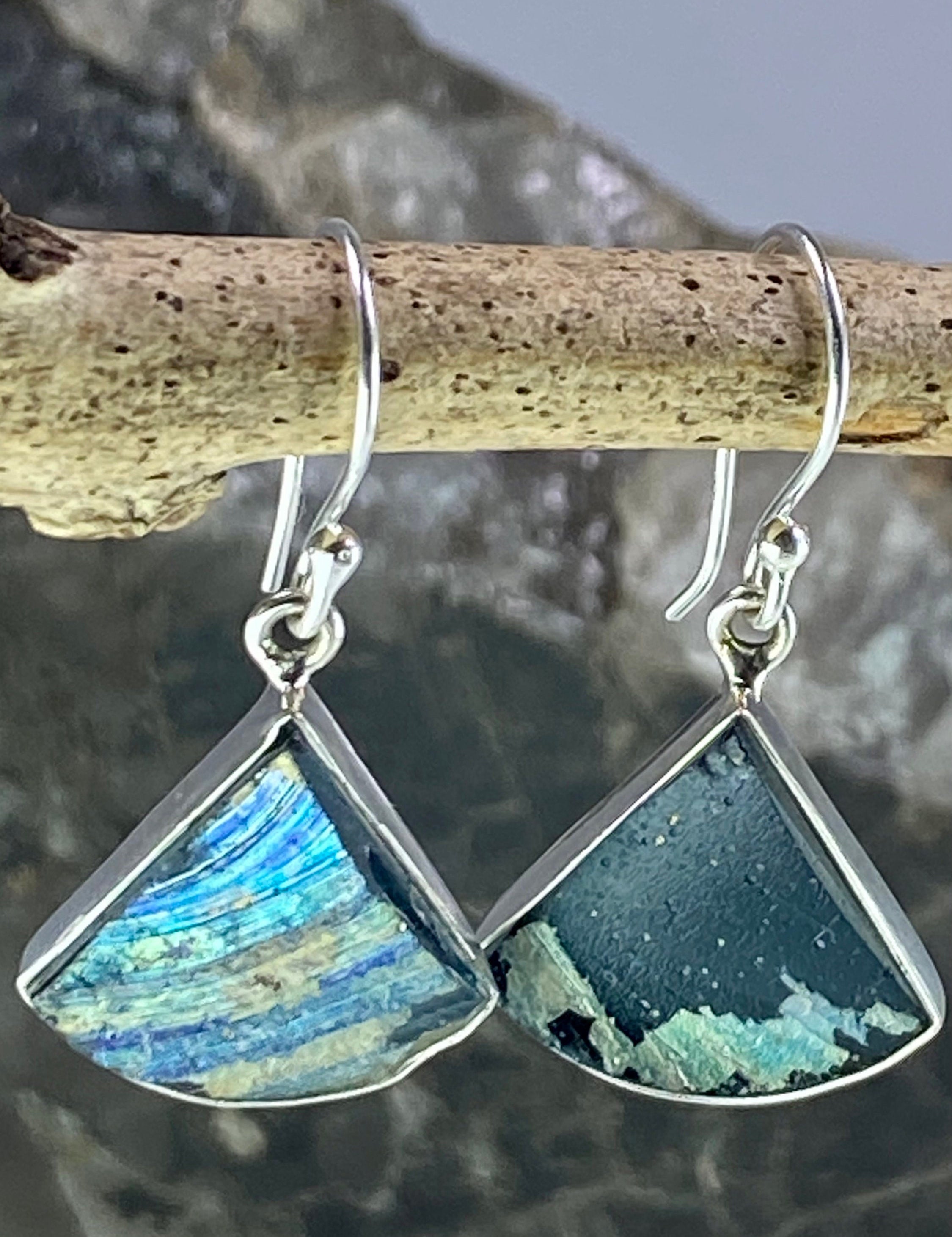 Ancient Roman Glass and Silver Earrings (UV14)
