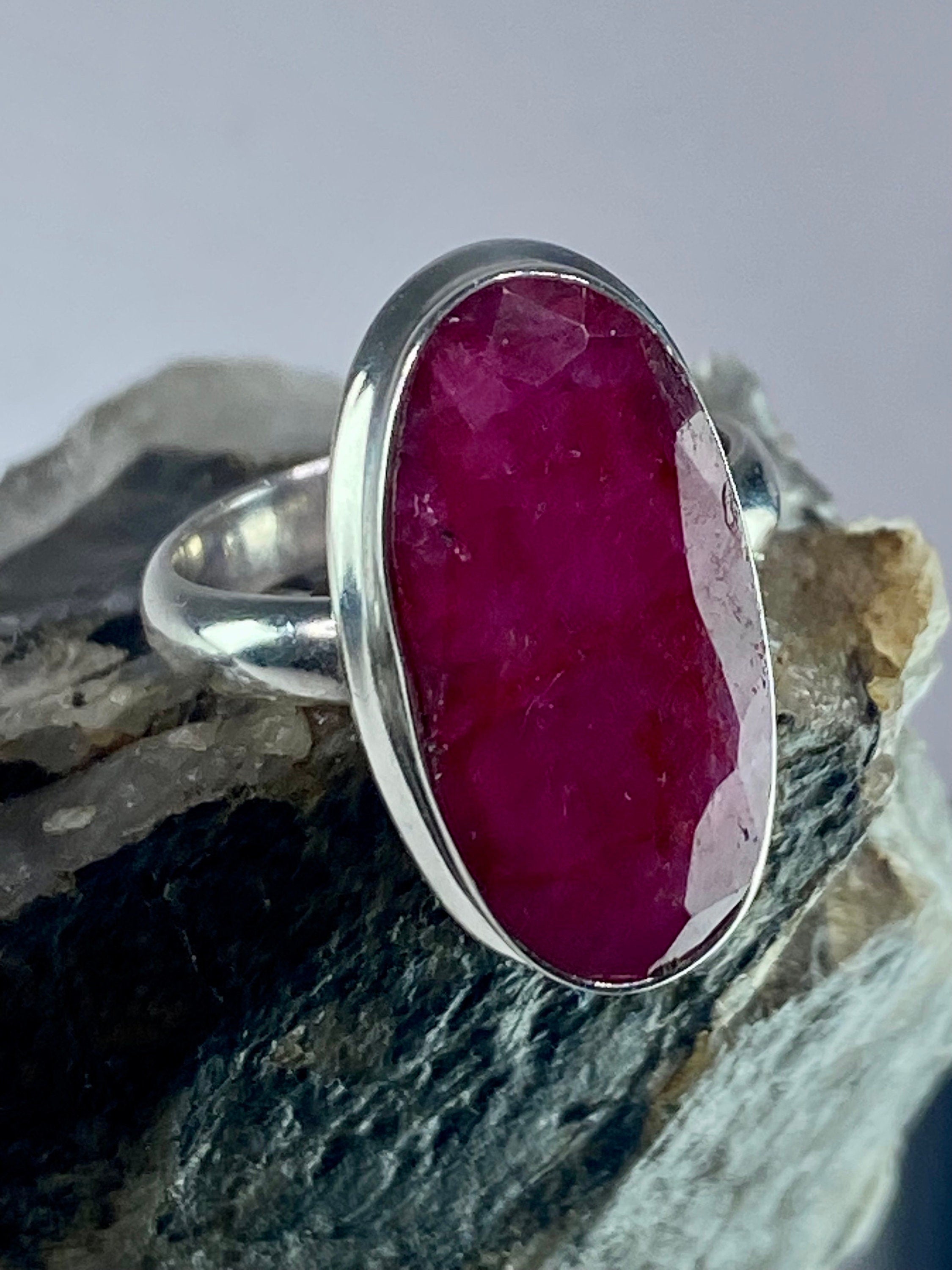 Raw Ruby and Silver Ring (M09)