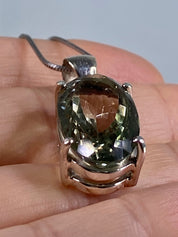 A Large Green Amethyst (Prasiolite ) and Silver Pendant Including the Chain