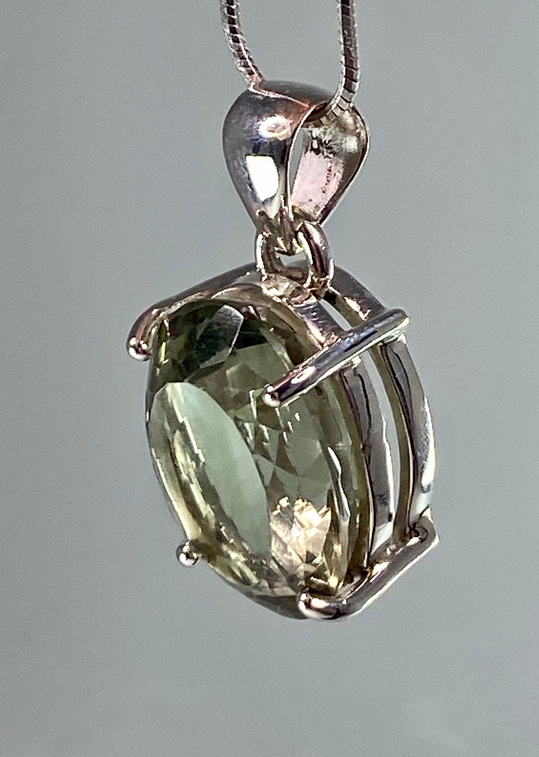 Green Amethyst (Prasiolite ) and Silver Pendant Including the Chain