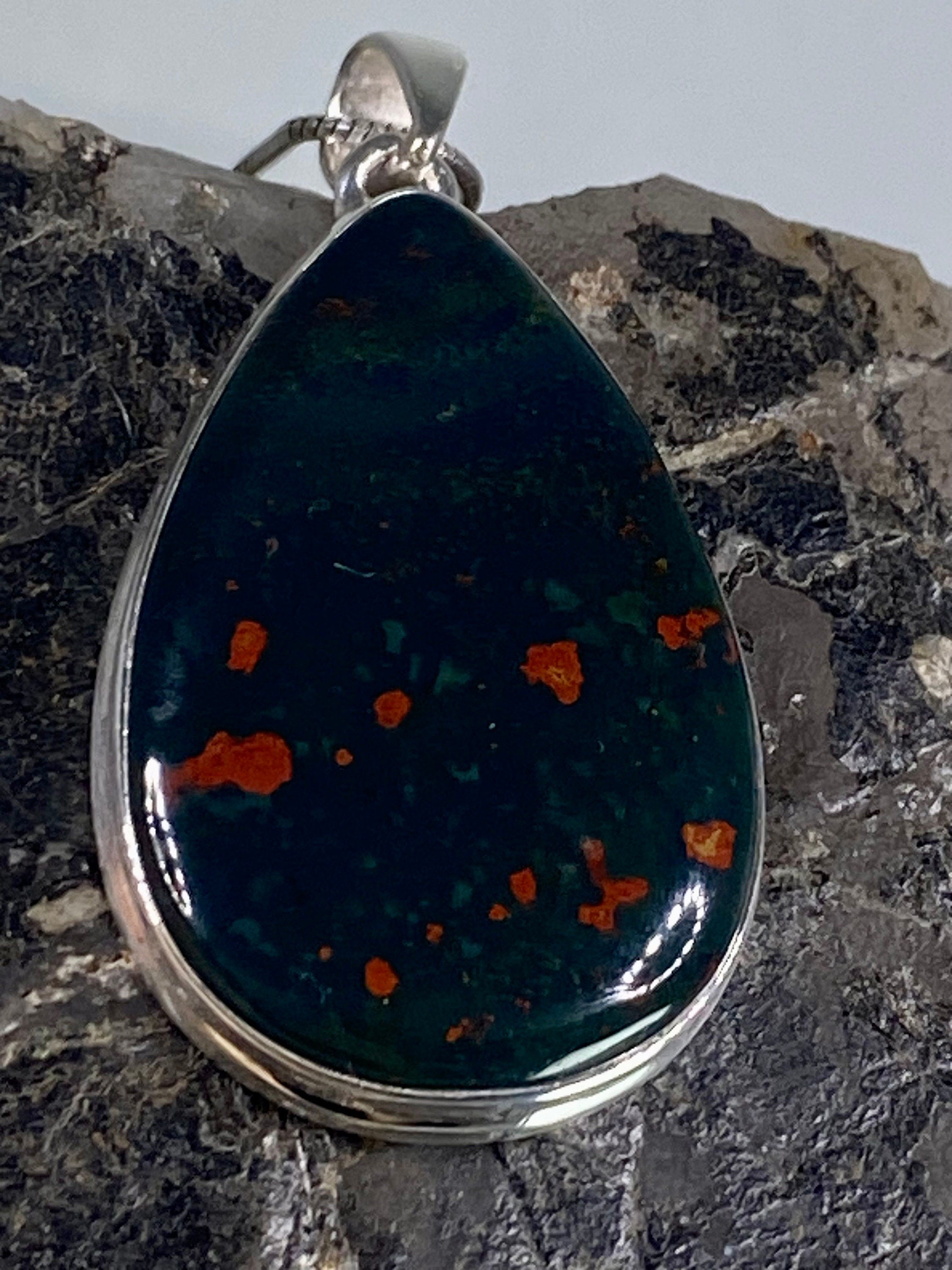 African Dragon Bloodstone and Silver Pendant (UV1477)