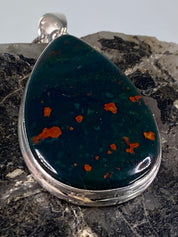 African Dragon Bloodstone and Silver Pendant (UV1477)