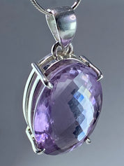 Purple Faceted Amethyst and Sterling Silver Pendant (M10)