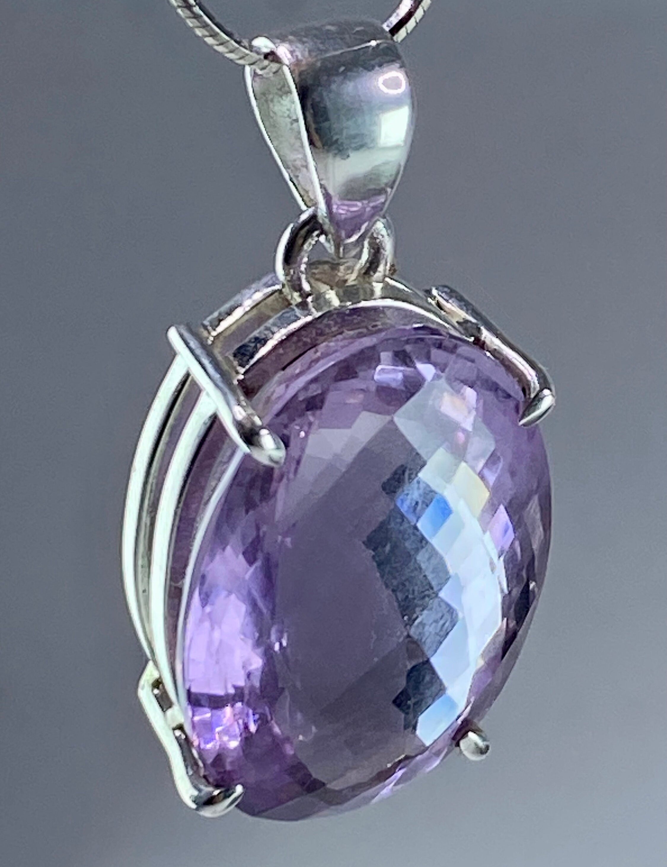 Purple Faceted Amethyst and Sterling Silver Pendant (M10)