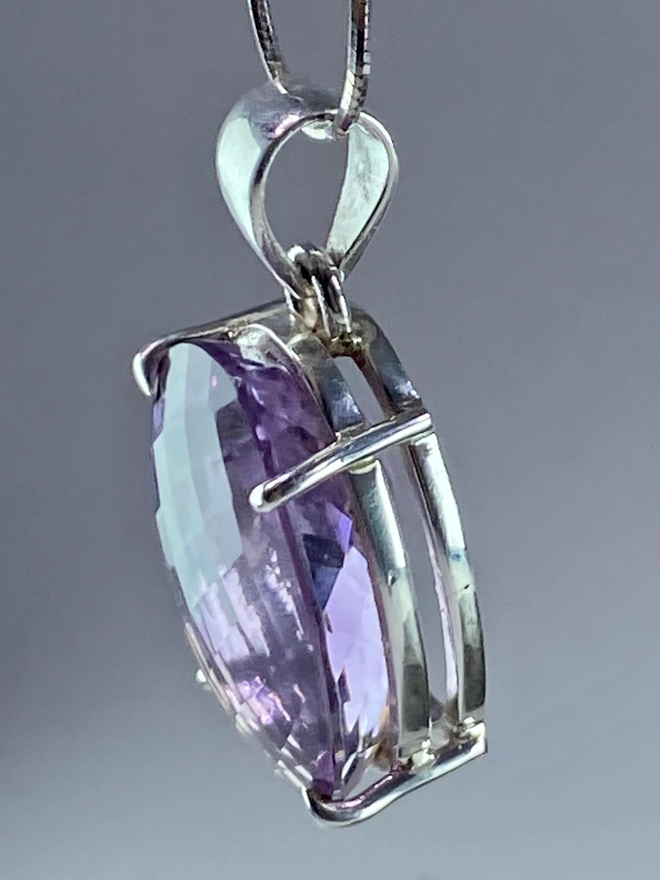 Purple Faceted Amethyst and Sterling Silver Pendant (M10)