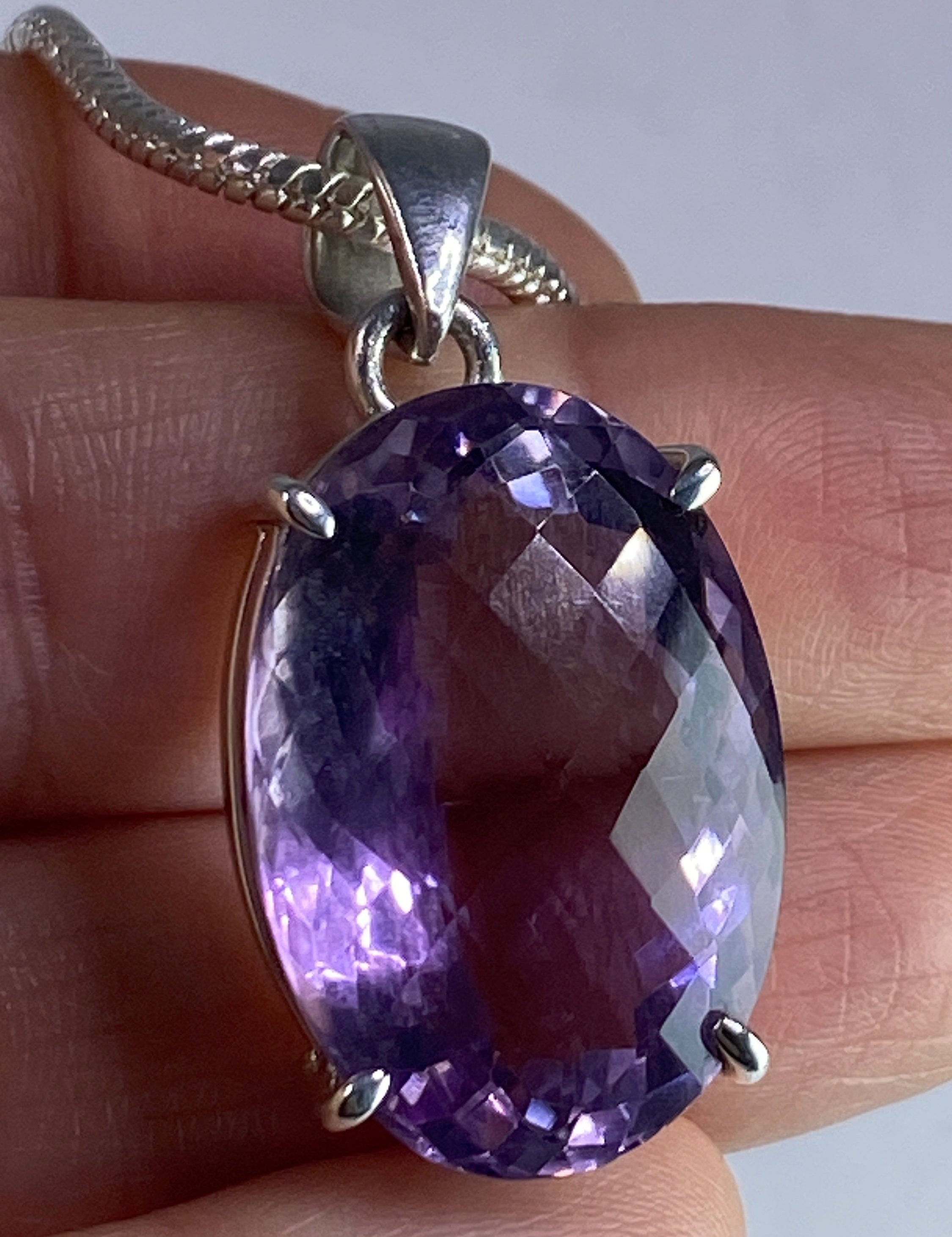 Purple Faceted Amethyst and Sterling Silver Pendant (M16)