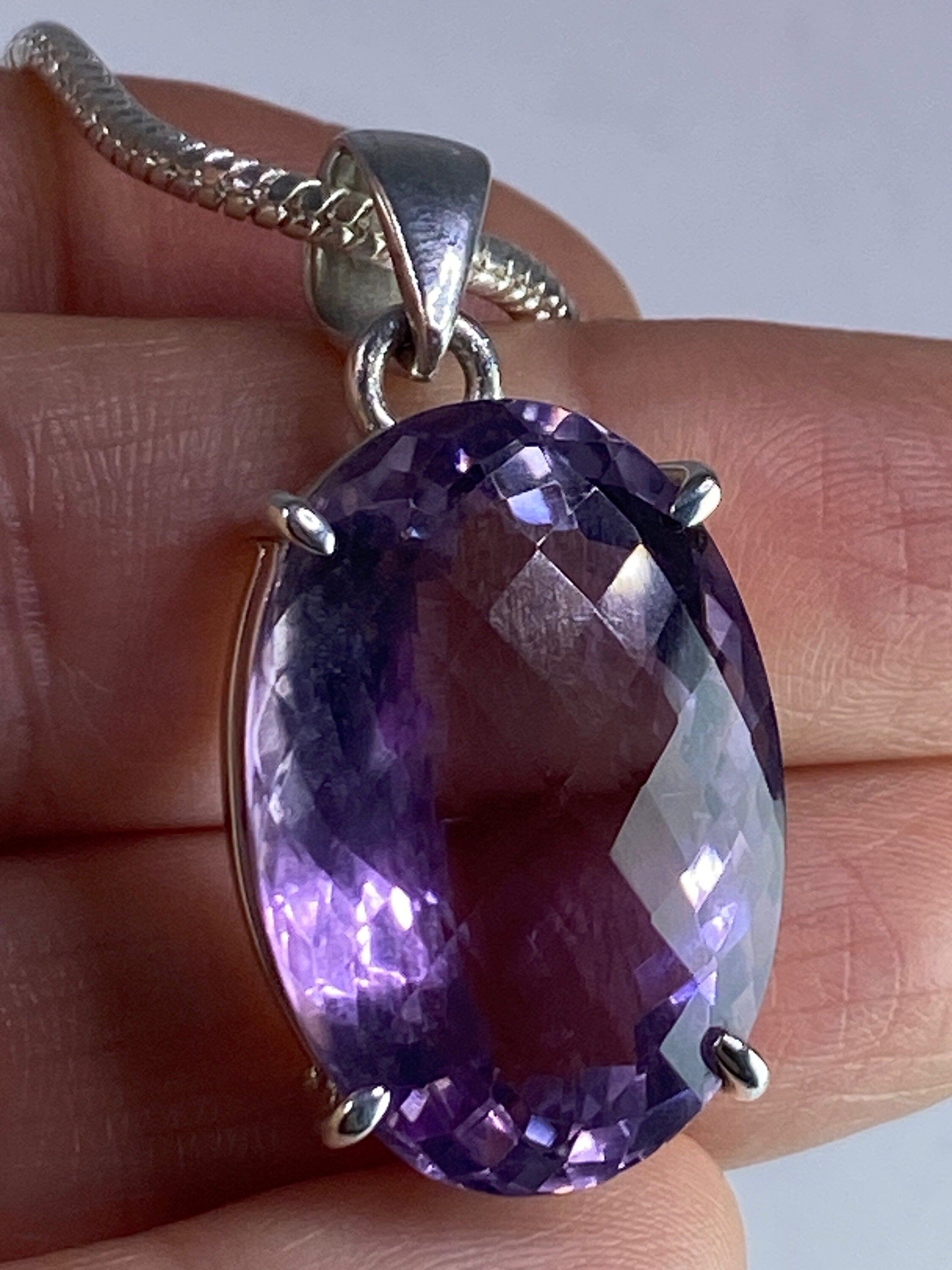 Purple Faceted Amethyst and Sterling Silver Pendant (M10)