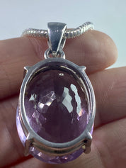 Purple Faceted Amethyst and Sterling Silver Pendant (M16)