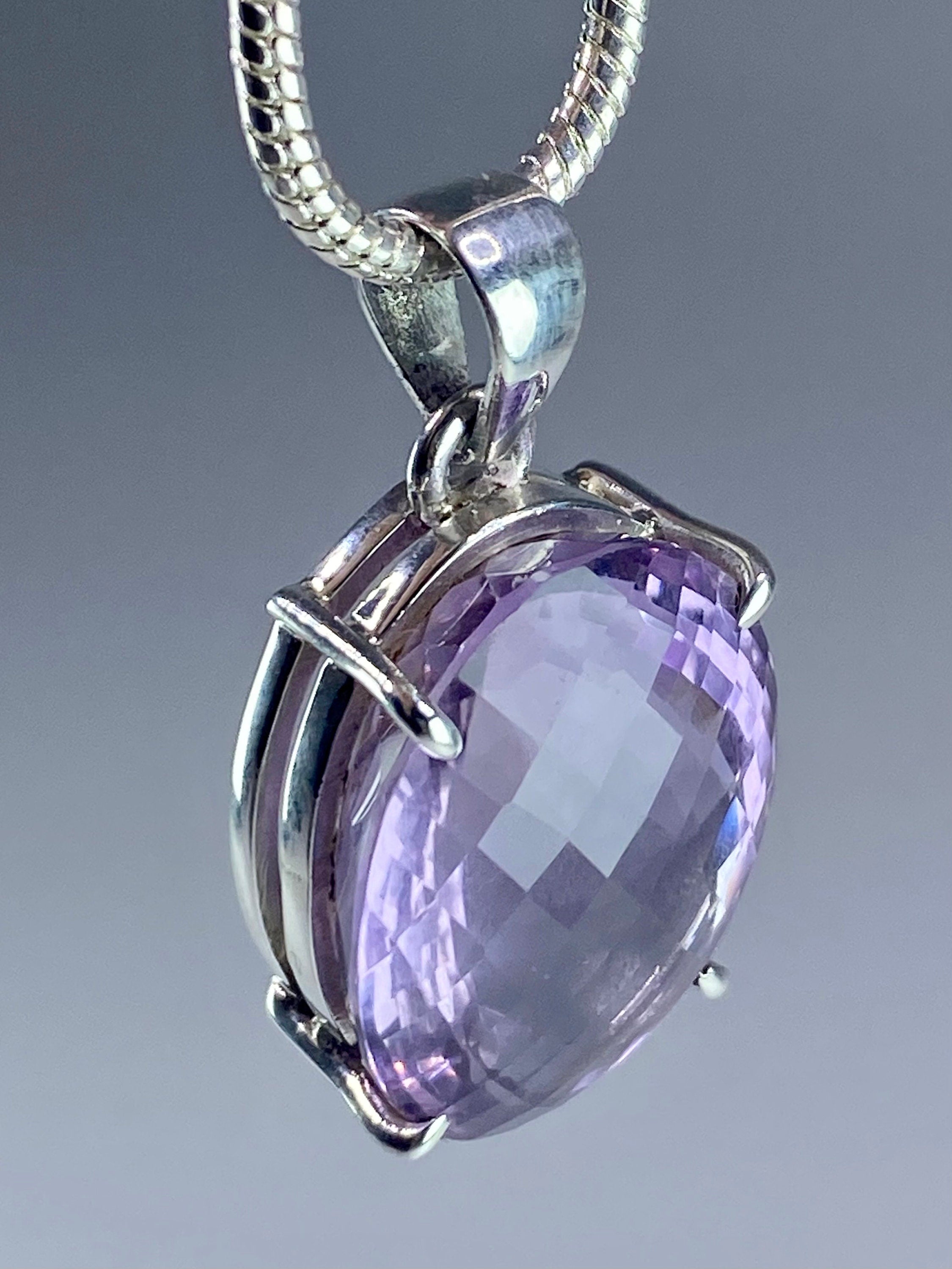 Purple Faceted Amethyst and Sterling Silver Pendant (M16)