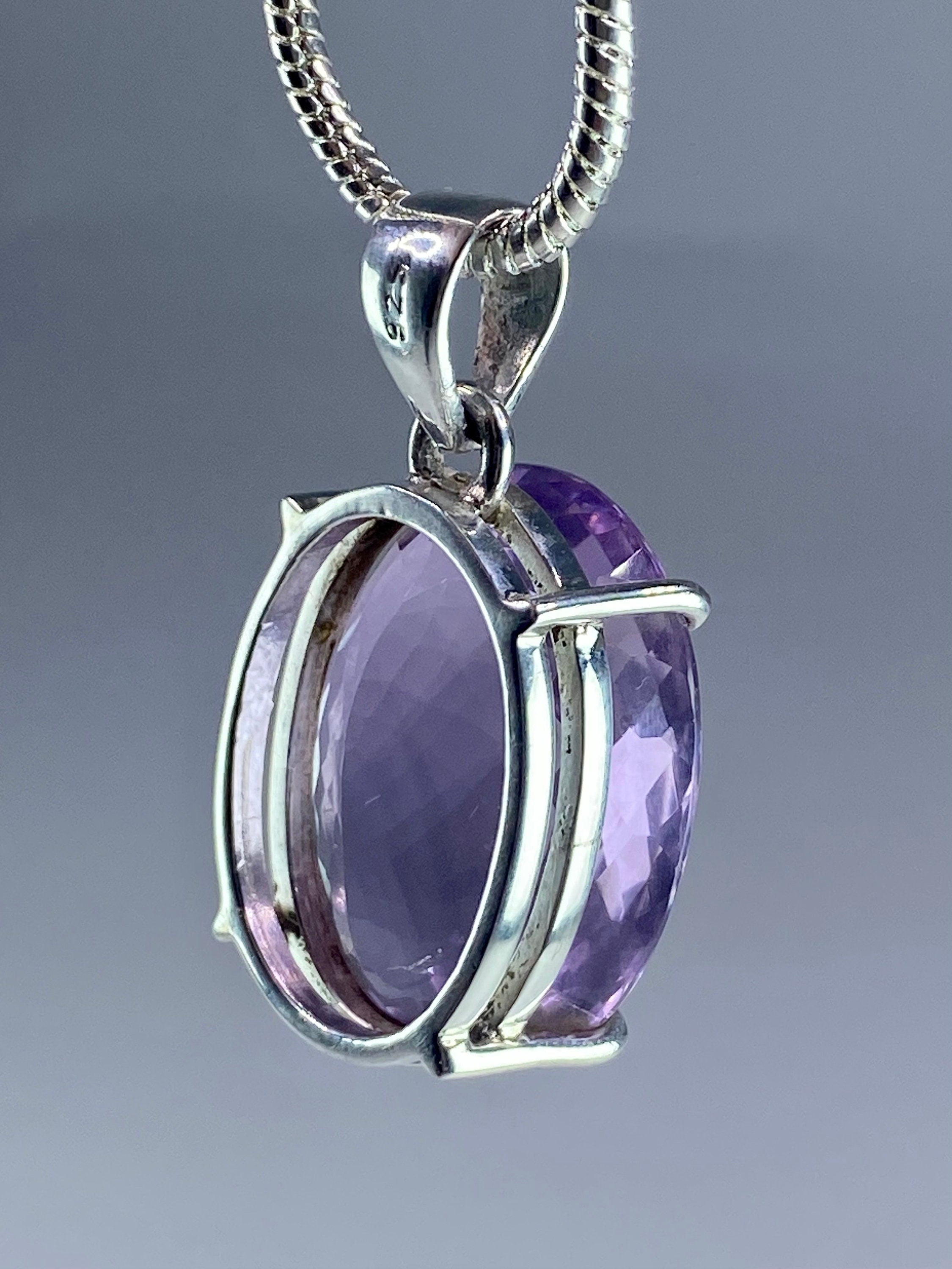 Purple Faceted Amethyst and Sterling Silver Pendant (M16)