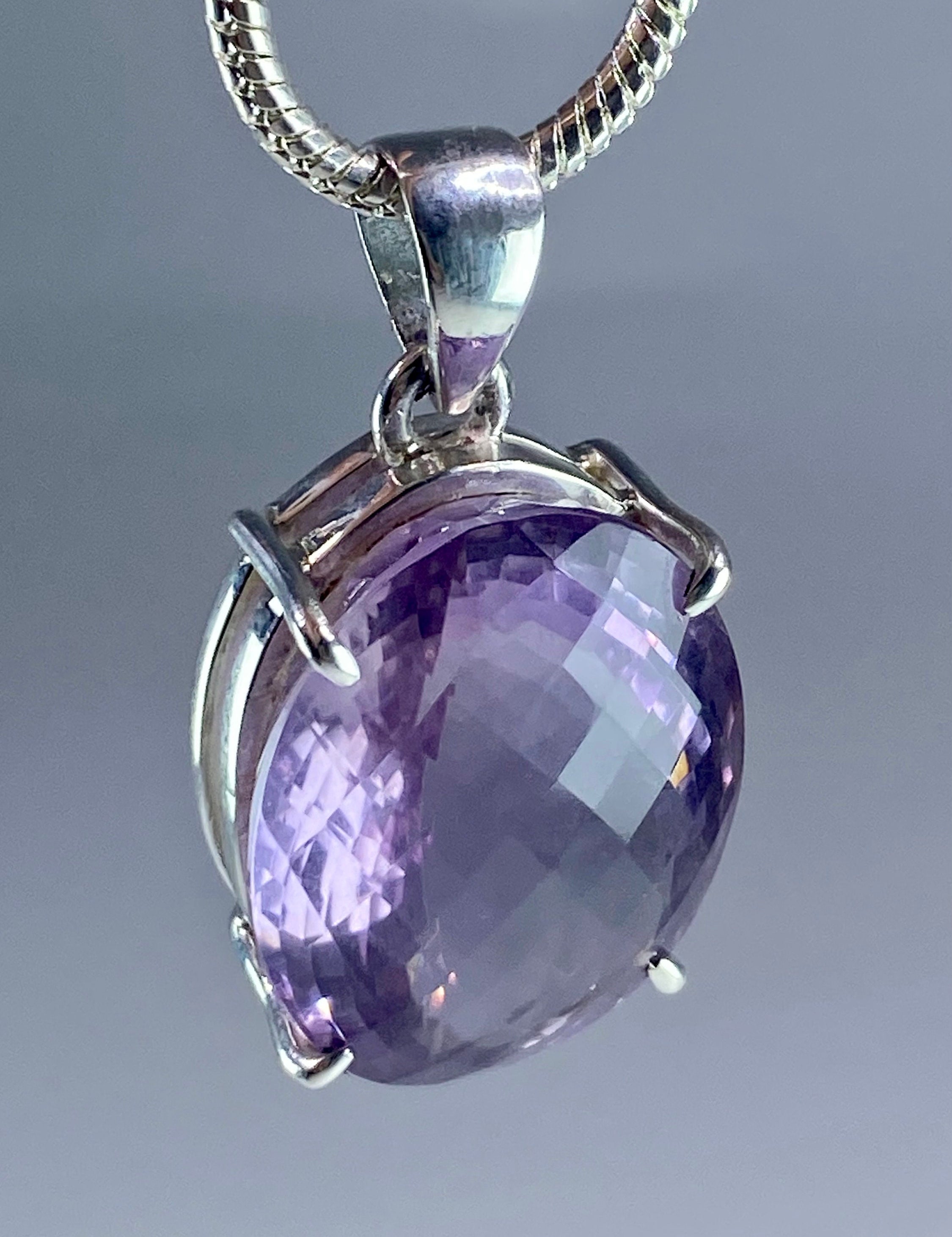 Purple Faceted Amethyst and Sterling Silver Pendant (M16)