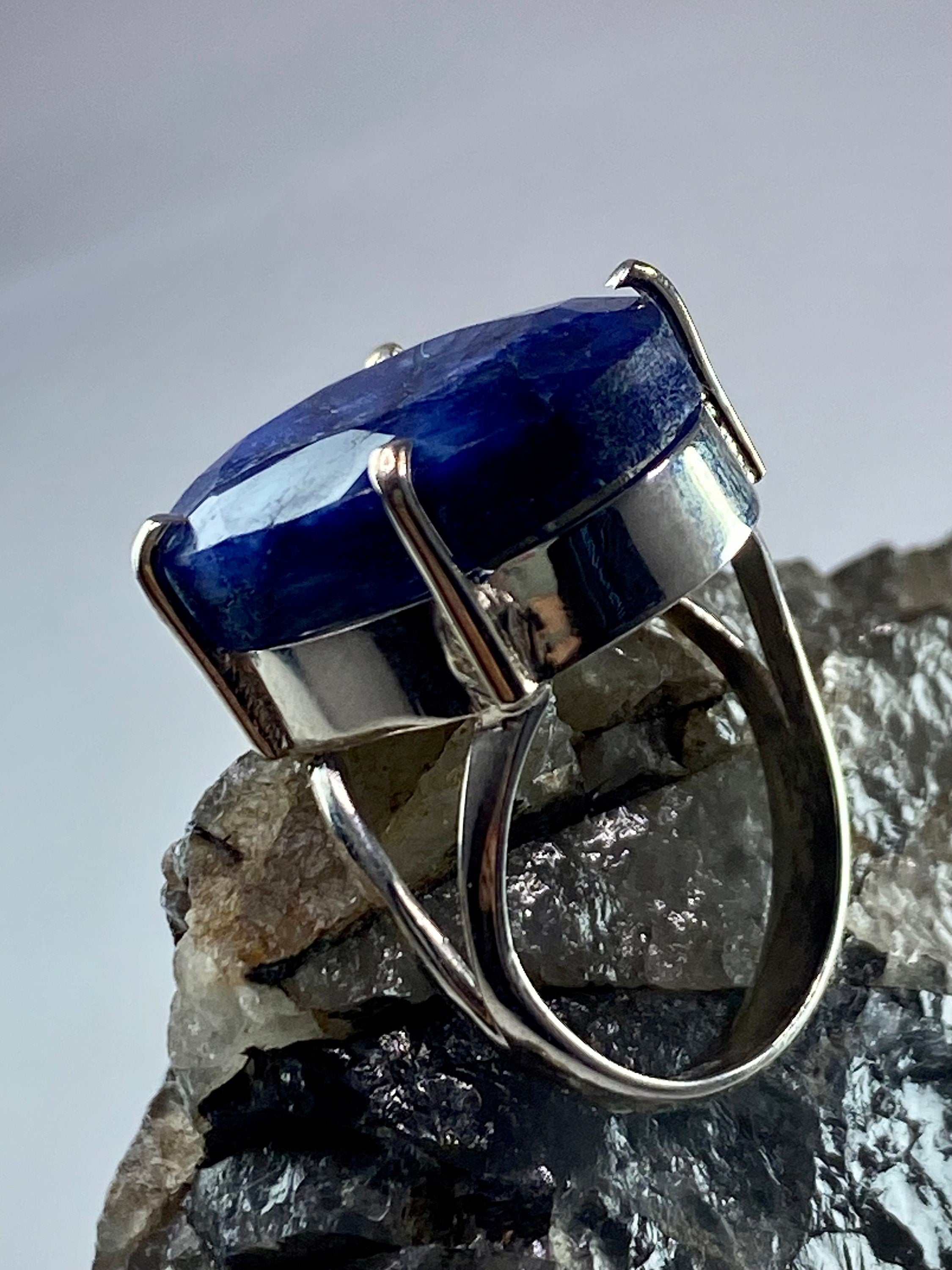 Raw Sapphire and Silver Ring (AAA)