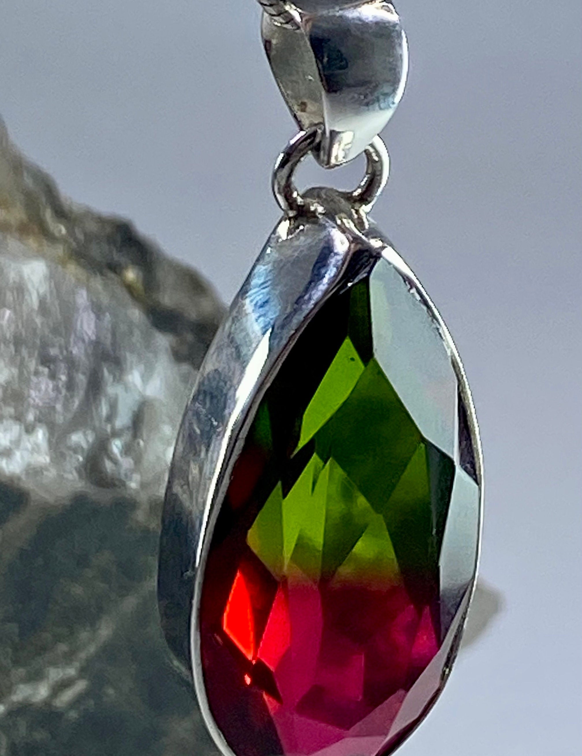 Watermelon Tourmaline Silver Teardrop Pendant (M5)