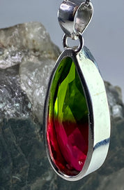 Watermelon Tourmaline and Silver Pendant (M5)