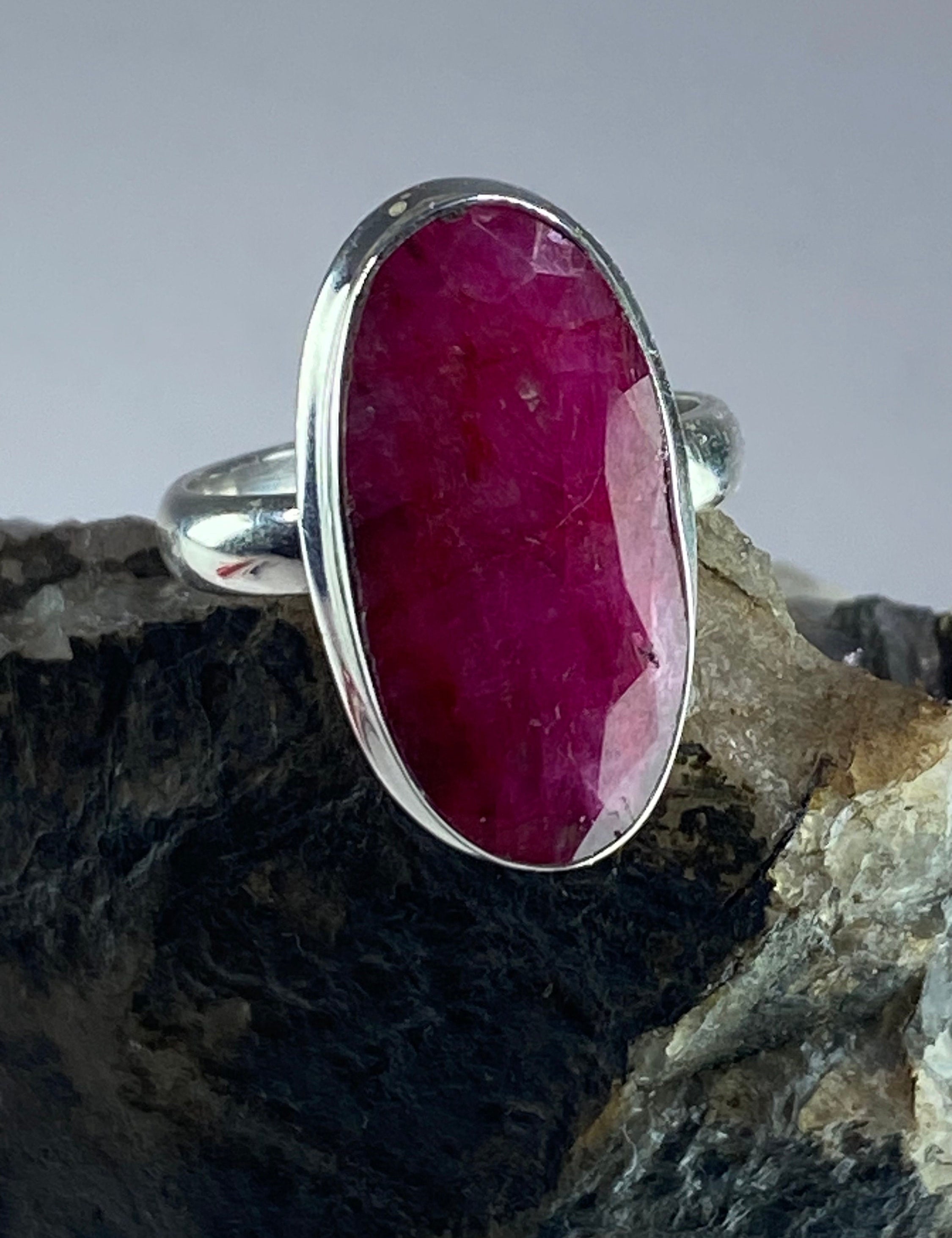 Raw Ruby and Silver Ring (M09)