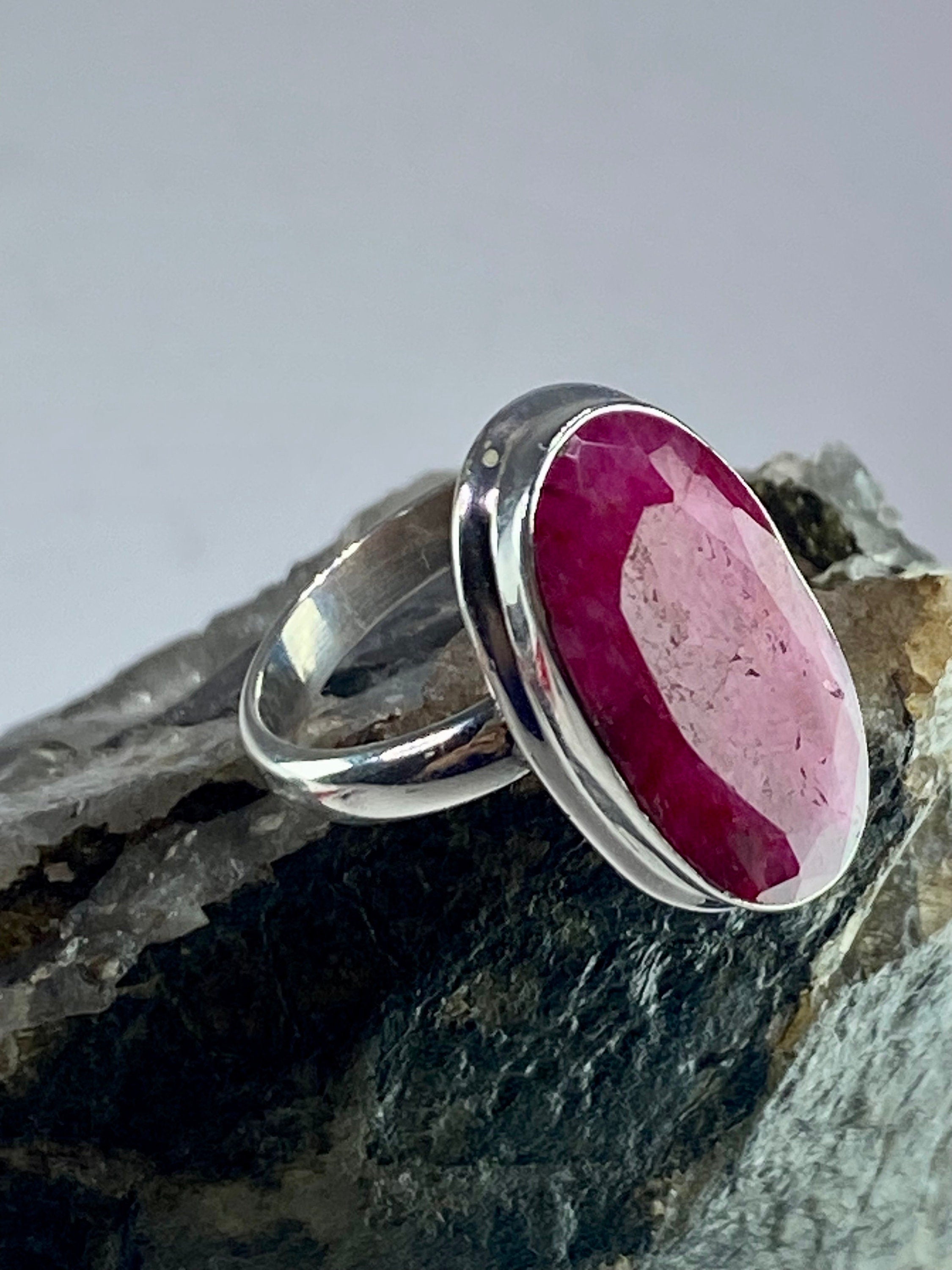 Raw Ruby and Silver Ring (M09)