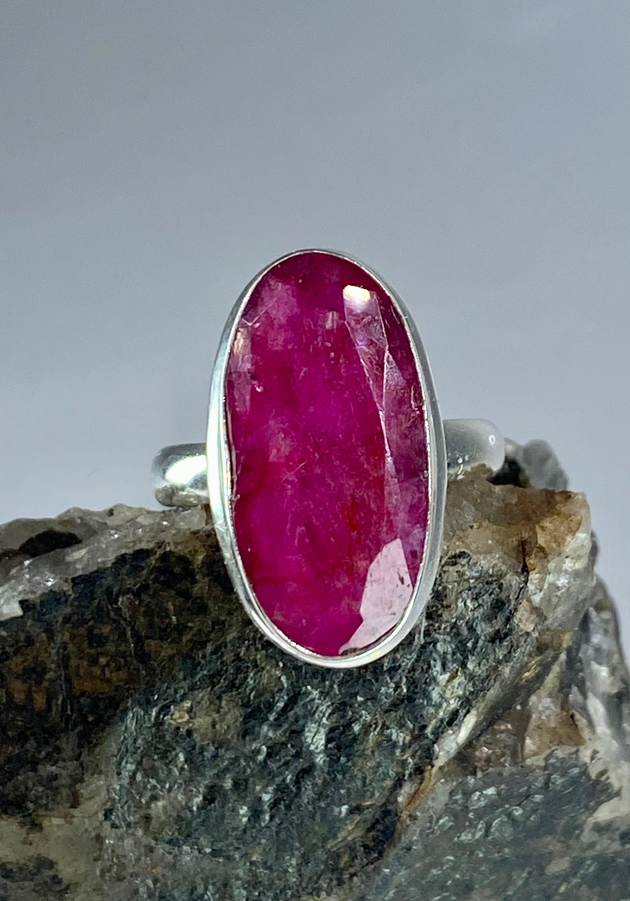 Raw Ruby and Silver Ring (M09)