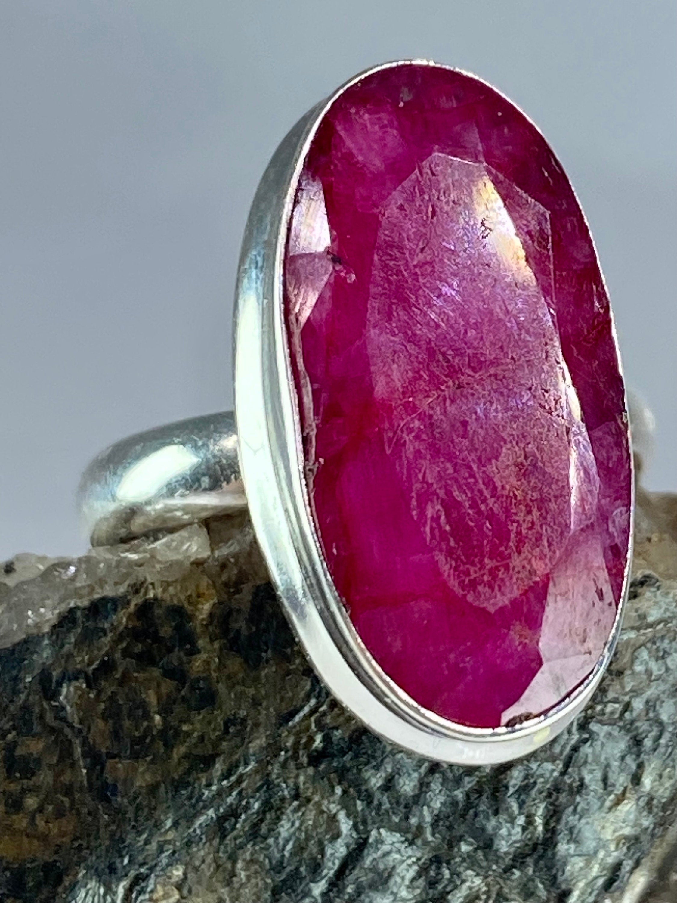 Raw Ruby and Silver Ring (M09)