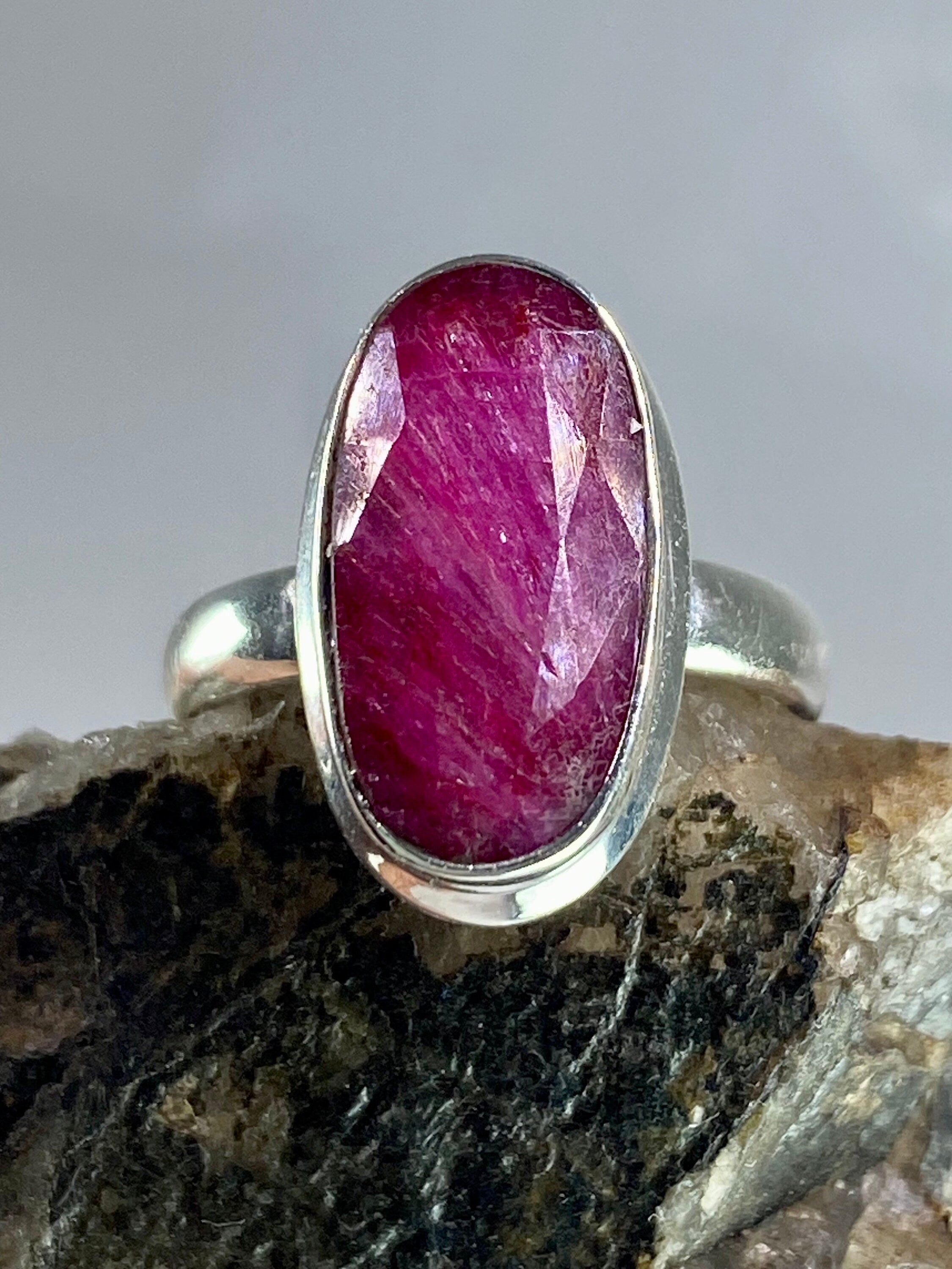 Raw Ruby and Silver Ring (M09)