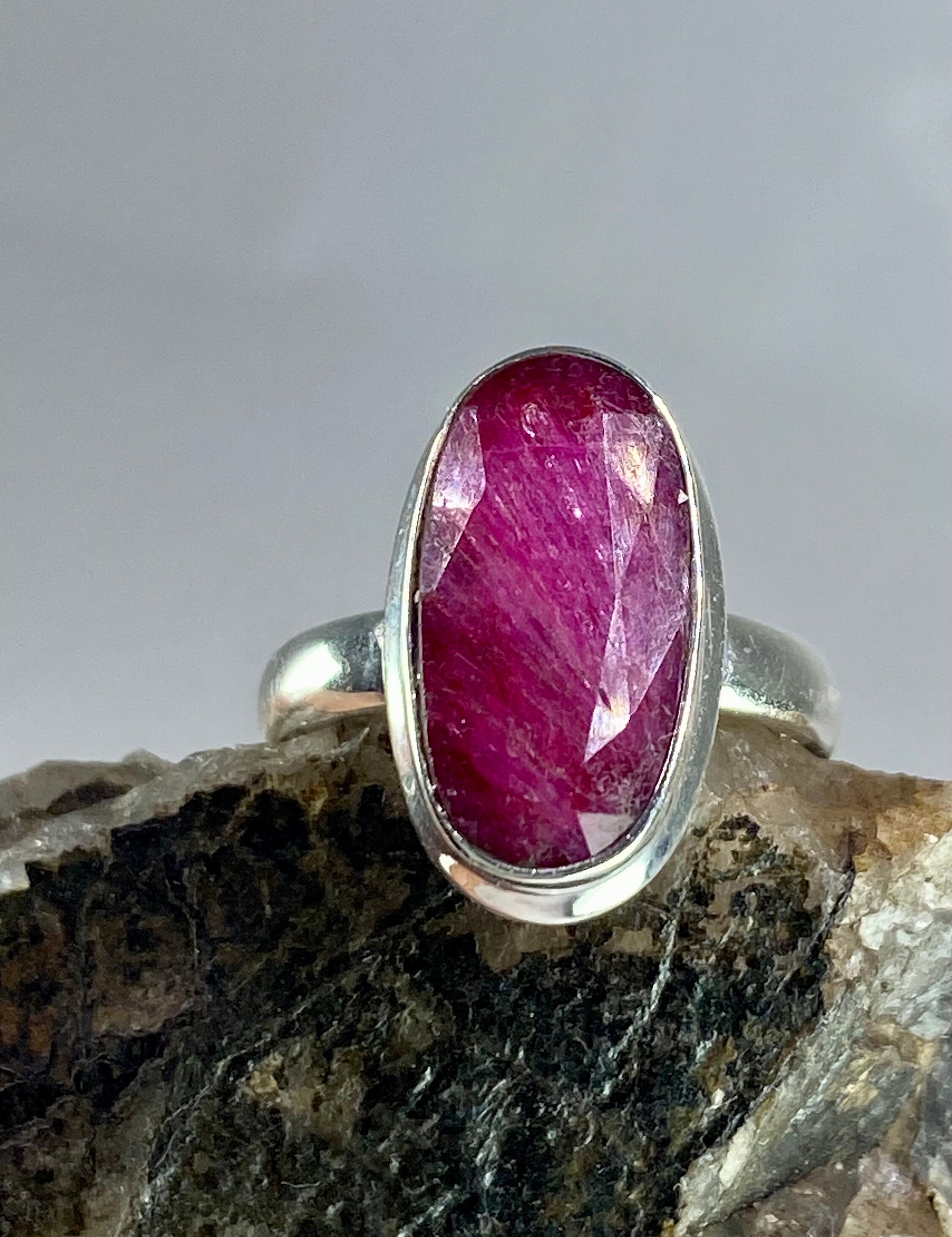 Raw Ruby and Silver Ring (M09)